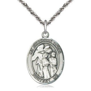 Sterling Silver Guardian Angel w/Children Medal Catholic Jewelry Engraved Catholic Saint Jewelry