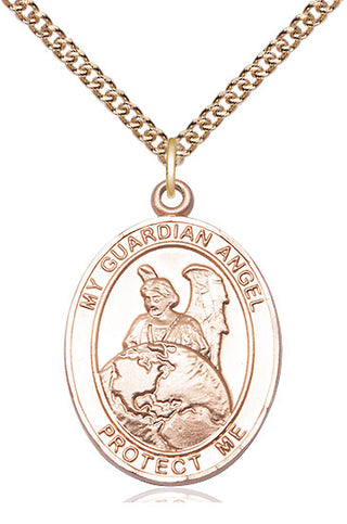 14kt Gold Filled Guardian Angel Protector Medal Catholic Jewelry Engraved Catholic Saint Jewelry
