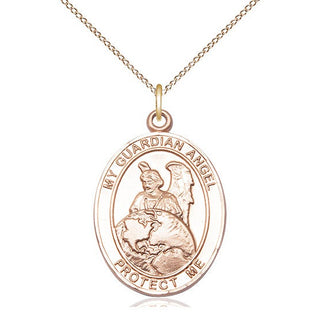 14kt Gold Guardian Angel Protector Medal Engraved Catholic Saint Jewelry