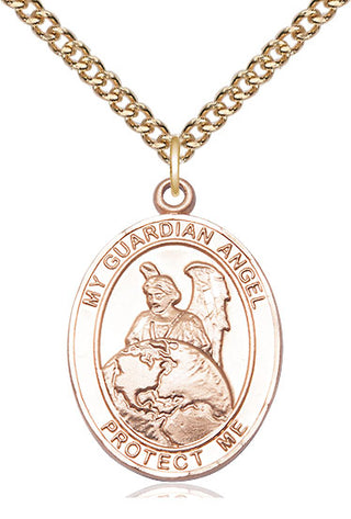 14kt Gold Guardian Angel Protector Medal Engraved Catholic Saint Jewelry