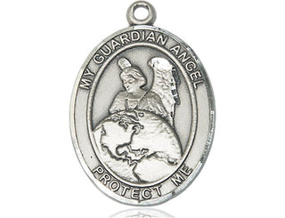 Pewter Guardian Angel Protector Medal Engraved Catholic Saint Jewelry