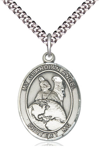 Pewter Guardian Angel Protector Medal Catholic Jewelry Engraved Catholic Saint Jewelry