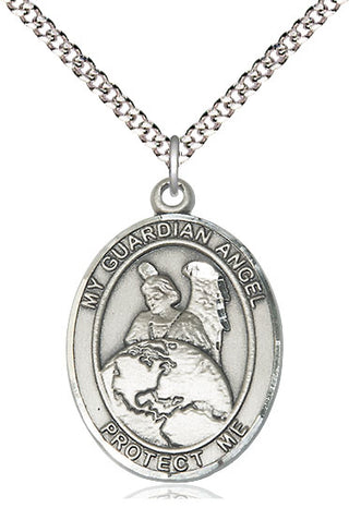 Pewter Guardian Angel Protector Medal Catholic Jewelry Engraved Catholic Saint Jewelry