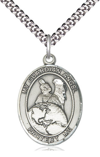 Pewter Guardian Angel Protector Medal Catholic Jewelry Engraved Catholic Saint Jewelry