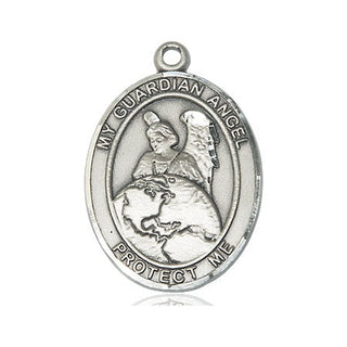 Sterling Silver Guardian Angel Protector Medal Engraved Catholic Saint Jewelry