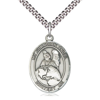 Sterling Silver Guardian Angel Protector Medal Catholic Jewelry Engraved Catholic Saint Jewelry