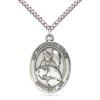 Sterling Silver Guardian Angel Protector Medal Catholic Jewelry Engraved Catholic Saint Jewelry