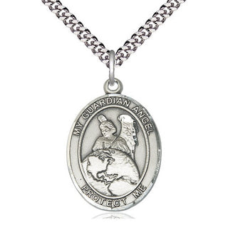Sterling Silver Guardian Angel Protector Medal Catholic Jewelry Engraved Catholic Saint Jewelry