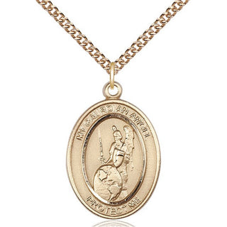 14kt Gold Filled Guardian Angel of the World Medal Catholic Jewelry Engraved Catholic Saint Jewelry