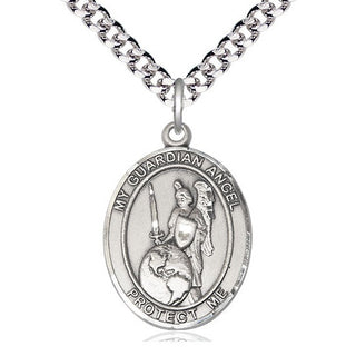 Pewter Guardian Angel of the World Medal Catholic Jewelry Engraved Catholic Saint Jewelry