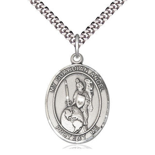 Sterling Silver Guardian Angel of the World Medal Catholic Jewelry Engraved Catholic Saint Jewelry