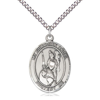 Sterling Silver Guardian Angel of the World Medal Catholic Jewelry Engraved Catholic Saint Jewelry