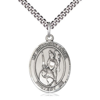 Sterling Silver Guardian Angel of the World Medal Catholic Jewelry Engraved Catholic Saint Jewelry