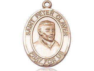 14kt Gold Saint Peter Claver Medal Engraved Catholic Saint Jewelry