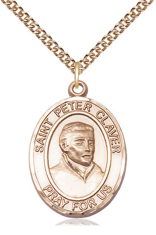 14kt Gold Saint Peter Claver Medal Engraved Catholic Saint Jewelry