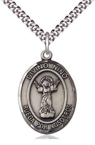 Pewter Divino Nino Medal Catholic Jewelry Engraved Catholic Saint Jewelry