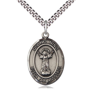 Sterling Silver Divino Nino Medal Catholic Jewelry Engraved Catholic Saint Jewelry