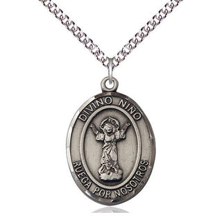 Sterling Silver Divino Nino Medal Catholic Jewelry Engraved Catholic Saint Jewelry