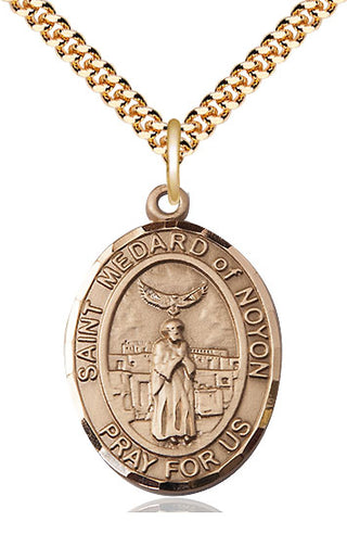 14kt Gold Filled Saint Medard of Noyon Medal Catholic Jewelry Engraved Catholic Saint Jewelry