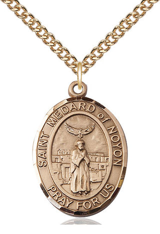 14kt Gold Filled Saint Medard of Noyon Medal Catholic Jewelry Engraved Catholic Saint Jewelry