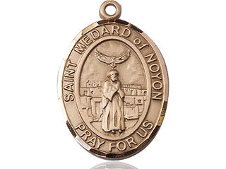 14kt Gold Saint Medard of Noyon Medal Engraved Catholic Saint Jewelry
