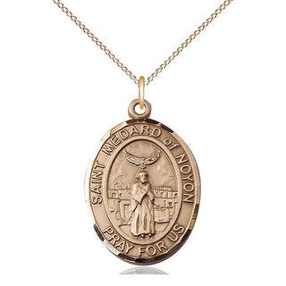 14kt Gold Saint Medard of Noyon Medal Engraved Catholic Saint Jewelry