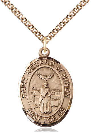 14kt Gold Saint Medard of Noyon Medal Engraved Catholic Saint Jewelry