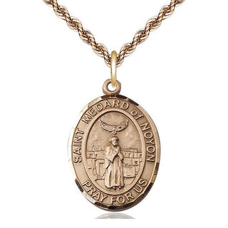 14kt Gold Saint Medard of Noyon Medal Engraved Catholic Saint Jewelry