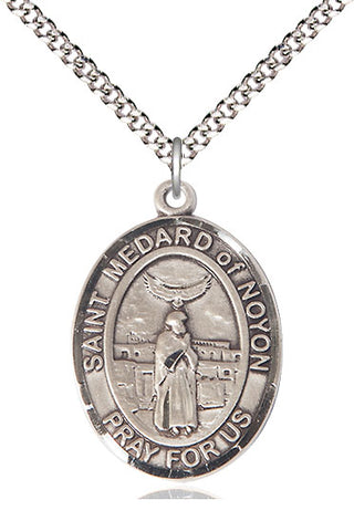 Pewter Saint Medard of Noyon Medal Catholic Jewelry Engraved Catholic Saint Jewelry