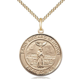 14kt Gold Filled Saint Medard of Noyon Medal Catholic Jewelry Engraved Catholic Saint Jewelry