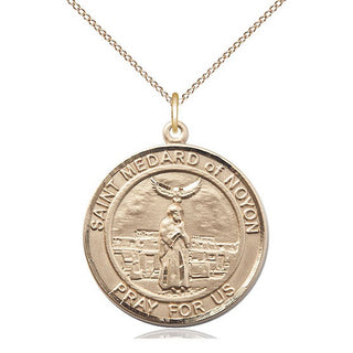 14kt Gold Filled Saint Medard of Noyon Medal Catholic Jewelry Engraved Catholic Saint Jewelry