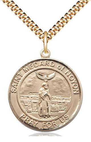 14kt Gold Filled Saint Medard of Noyon Medal Catholic Jewelry Engraved Catholic Saint Jewelry