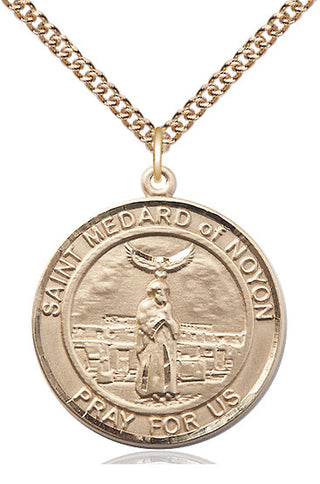 14kt Gold Filled Saint Medard of Noyon Medal Catholic Jewelry Engraved Catholic Saint Jewelry