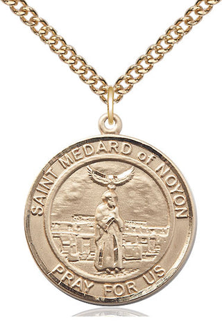 14kt Gold Filled Saint Medard of Noyon Medal Catholic Jewelry Engraved Catholic Saint Jewelry