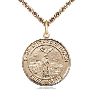 14kt Gold Filled Saint Medard of Noyon Medal Catholic Jewelry Engraved Catholic Saint Jewelry