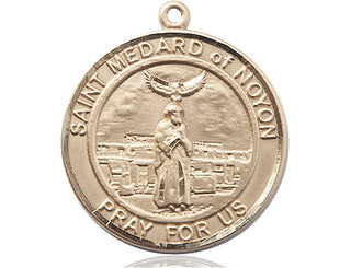14kt Gold Saint Medard of Noyon Medal Engraved Catholic Saint Jewelry