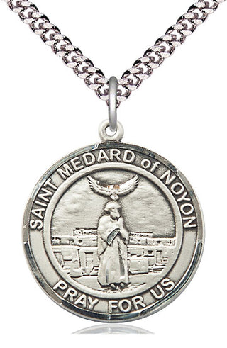 Pewter Saint Medard of Noyon Medal Catholic Jewelry Engraved Catholic Saint Jewelry