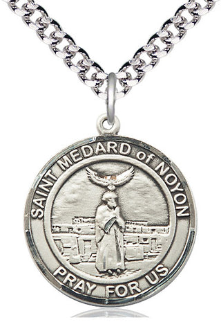 Sterling Silver Saint Medard of Noyon Medal Catholic Jewelry Engraved Catholic Saint Jewelry