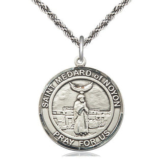 Sterling Silver Saint Medard of Noyon Medal Catholic Jewelry Engraved Catholic Saint Jewelry