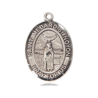 Sterling Silver Saint Medard of Noyon Medal Catholic Jewelry Engraved Catholic Saint Jewelry
