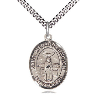 Sterling Silver Saint Medard of Noyon Medal Catholic Jewelry Engraved Catholic Saint Jewelry