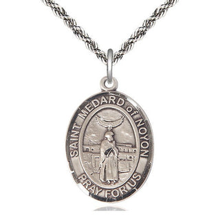 Sterling Silver Saint Medard of Noyon Medal Catholic Jewelry Engraved Catholic Saint Jewelry