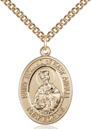 14kt Gold Filled Saint Edmund of East Anglia Medal Catholic Jewelry Engraved Catholic Saint Jewelry