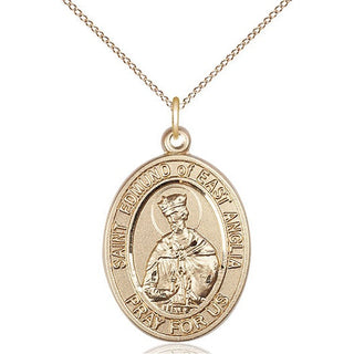 14kt Gold Saint Edmund of East Anglia Medal Engraved Catholic Saint Jewelry