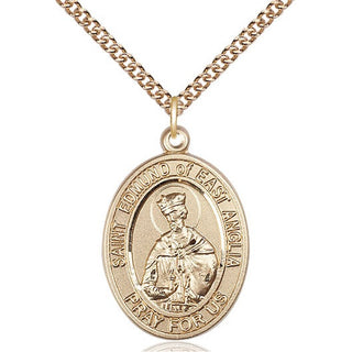 14kt Gold Saint Edmund of East Anglia Medal Engraved Catholic Saint Jewelry