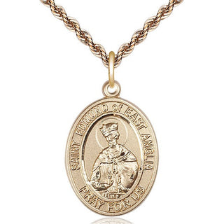 14kt Gold Saint Edmund of East Anglia Medal Engraved Catholic Saint Jewelry