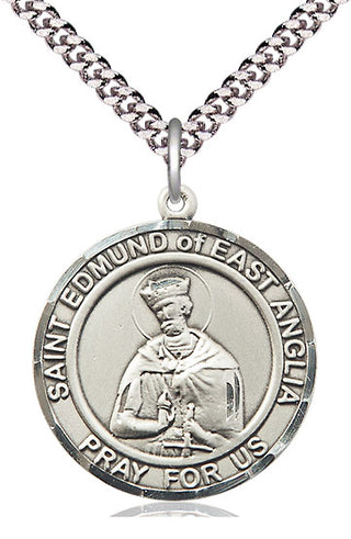 Pewter Saint Edmund of East Anglia Medal Catholic Jewelry Engraved Catholic Saint Jewelry