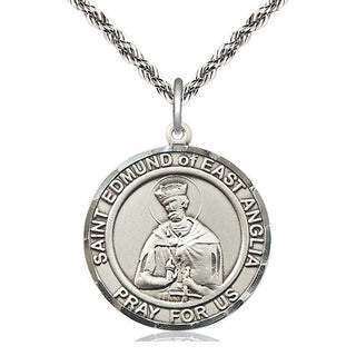Sterling Silver Saint Edmund of East Anglia Medal Catholic Jewelry Engraved Catholic Saint Jewelry