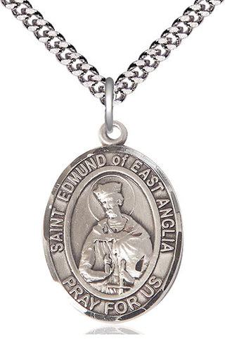 Sterling Silver Saint Edmund of East Anglia Medal Catholic Jewelry Engraved Catholic Saint Jewelry