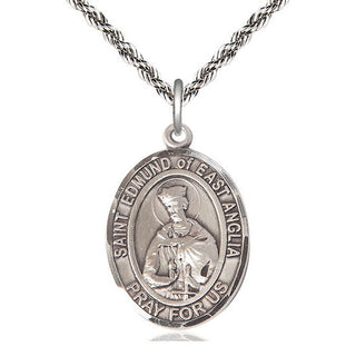 Sterling Silver Saint Edmund of East Anglia Medal Catholic Jewelry Engraved Catholic Saint Jewelry